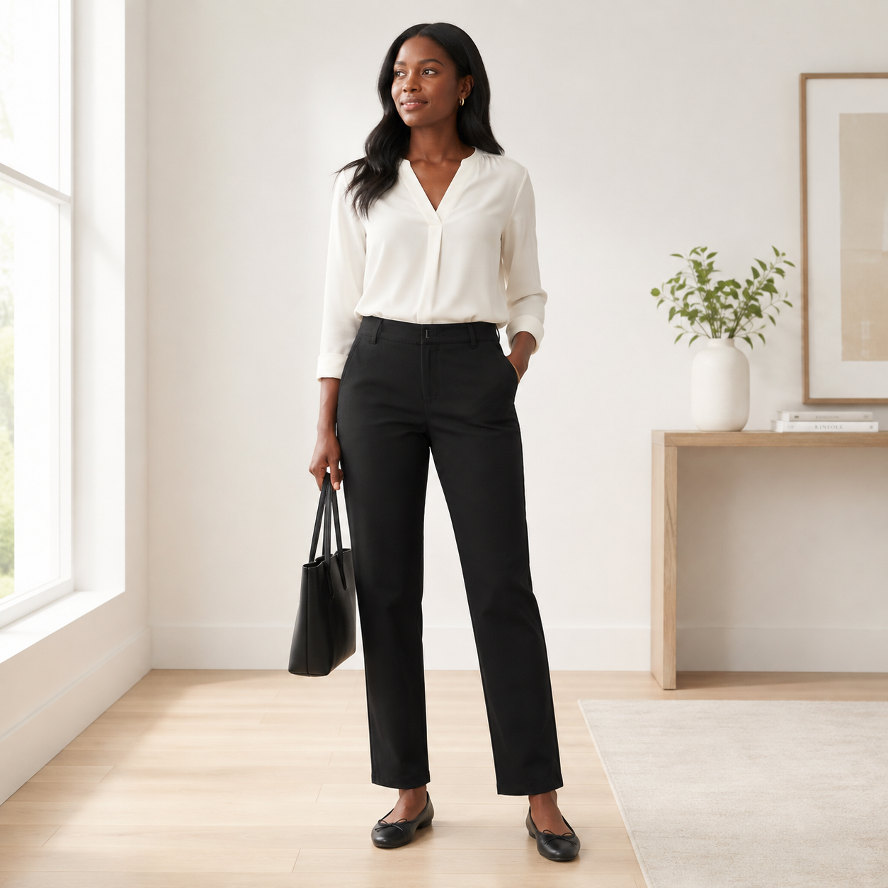Straight Leg Casual Trousers – Black