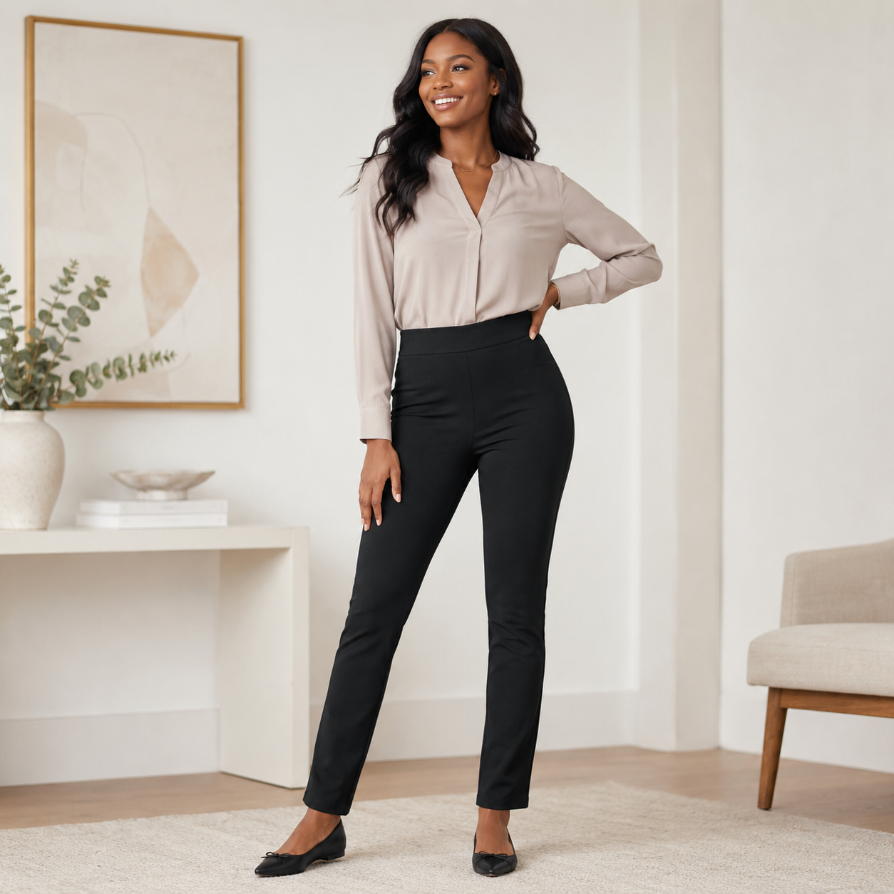 High Waist Stretch Pants – Black